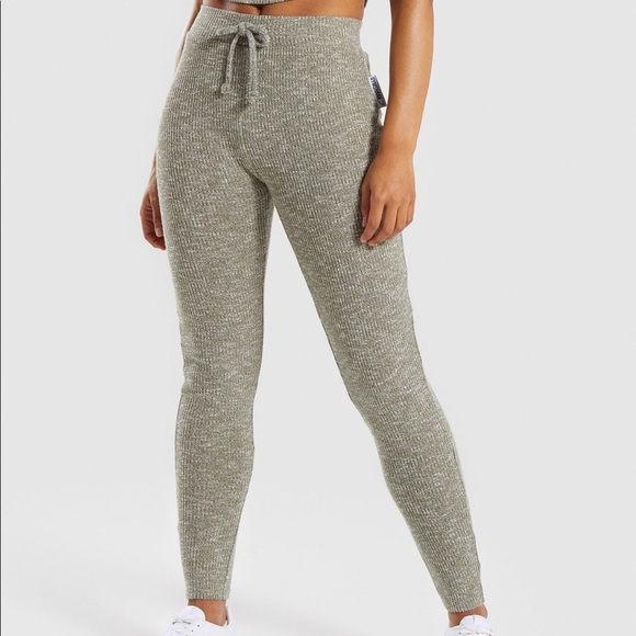 Gymshark Pants - Gymshark Washed Khaki Marl Slounge Leggings (XS)